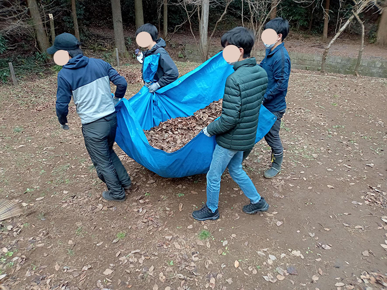 集めた落ち葉を運びます