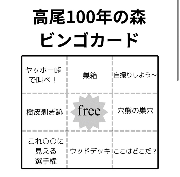 参加者にこのカードを配布し、マスに書いてあるものを探して写真を撮るなど、ミッションをクリアしていくゲームです