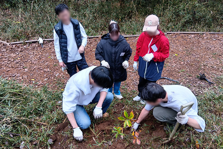 穴に苗木を入れて土を戻したら…