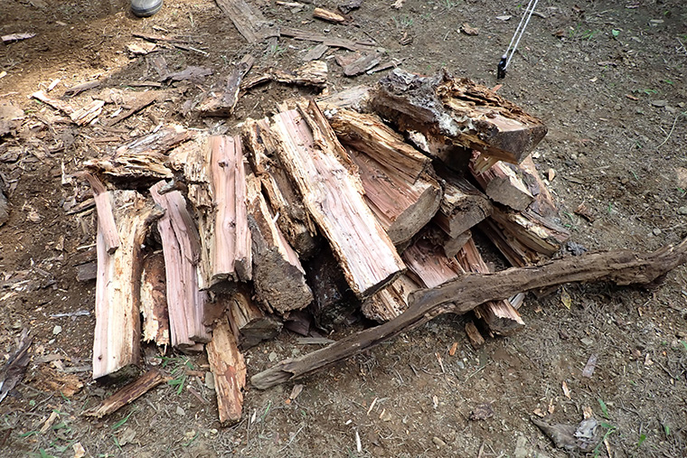 参加者で交代しながら、玉切りにした木を割り、薪にしていきます